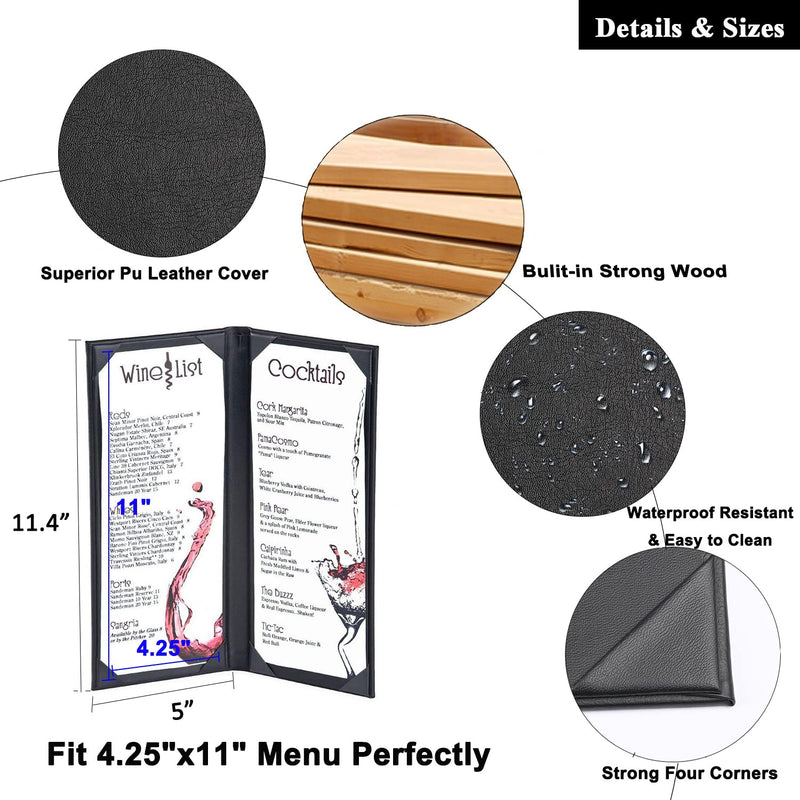 [Australia - AusPower] - 4.25 x 11 inches Menu Holder Menu Covers 2 View Leather Book Style Double Fold Panel for Restaurant Coffee Bars?4.25” x 11” /Book Style /1 pcs? 4.25” x 11” /Book Style /1 pcs 
