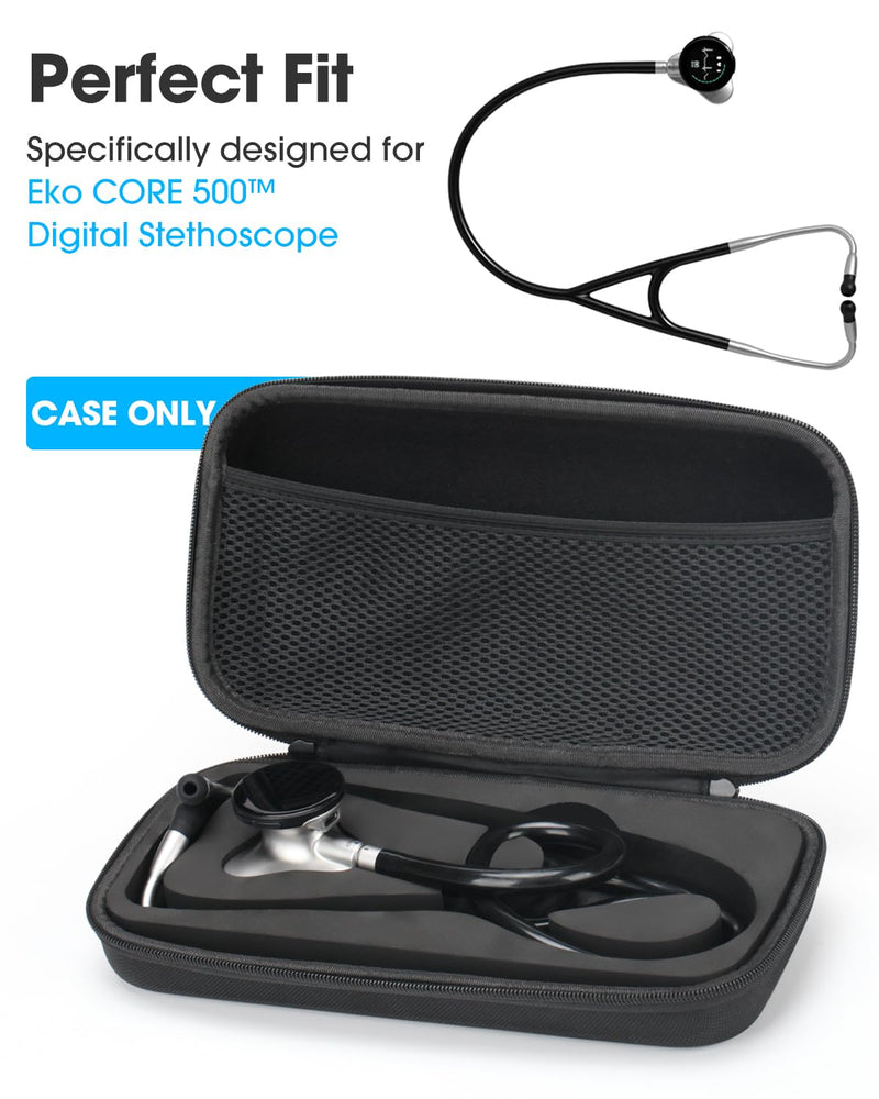 [Australia - AusPower] - Hard Stethoscope Case for Eko CORE 500™ Digital Stethoscope, Lightweight & Portable Protective Case, Extra Pocket for Doctor & Nurse Accessories (Black) 