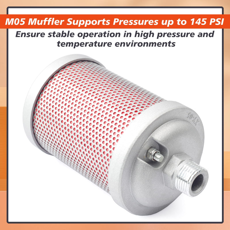 [Australia - AusPower] - M05 Air Compressor Muffler 1/2 inch NPT Male Single Chamber 145 PSI Compatible with Compressed Equipment and Systems and Dryer Replacing Parts 
