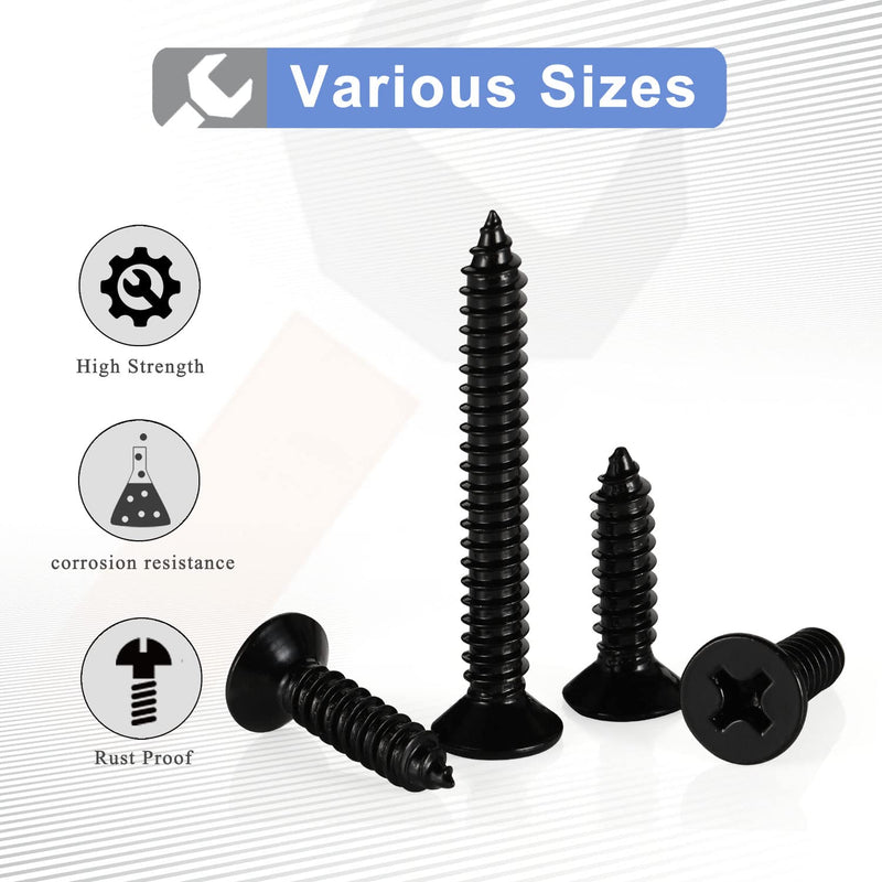 [Australia - AusPower] - 100PCS #4 x 1-1/2" Flat Head Sheet Metal Screws Phillips Drive Wood Screws, Black Oxide 304 Stainless Steel 18-8, Self Tapping 100 #4×1-1/2" (100 pcs) 