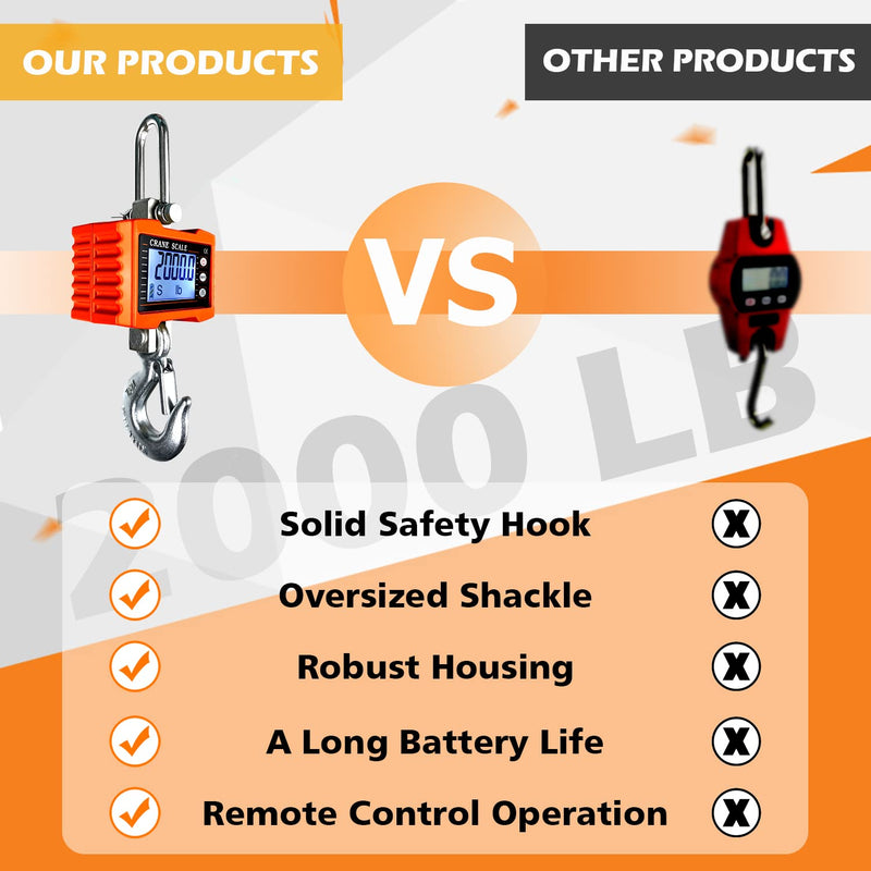 [Australia - AusPower] - 2200lb Digital Crane Scale High Precision Heavy Duty Industrial Hanging Scale with Remote Control Aluminum Case CE Certified Electronic Weighing Crane Scale, for Garage Farm Hunting (Orange) S-2200LBS-Orange 