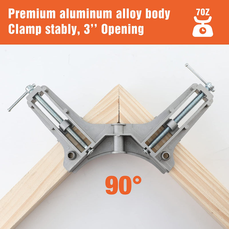 [Australia - AusPower] - PONY 2-Piece 90 Degree Corner Clamp Set, Featured with 3" Maximum Opening, 200 lbs Clamping Force & 1/2" Clamping Height, Aluminum Alloy Body, Adjustable Right Angle Clamps for Multiple Projects 