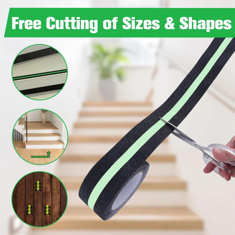 2 Inch x 16.4 Feet Anti Slip Traction Tape with Glow in Dark Green Stripe,Educe the Risk of Slipping for Indoor or Outdoor Stair Tread Step and Other Slippery Surfaces