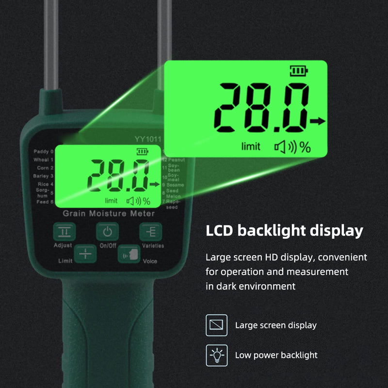 [Australia - AusPower] - Jeanoko Water Leak Detector Tester, Digital Hay Tester Digital Meter Hay Meter Easy Auto Shutdown Voice Broadcast Wheat Pin Type 