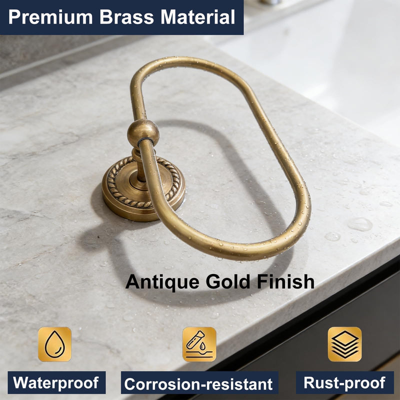 Oval Towel Ring, Antique Brass Towel Holder for Bathroom Wall Mounted | Vintage Gold Hand Towel Ring, Fashion Towel Rack Hanger for Washroom, Kitchen, Washbasin, Entryway
