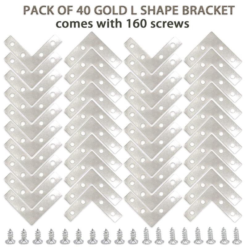 [Australia - AusPower] - 40 Pack Silver L Corner Brackets, 1.5x1.5inch Small Decorative Iron Corner Braces for Wood, Metal Flat Bracket Braces for Furniture, Shelf Support, Home and DIY Projects 