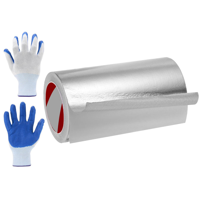 MECCANIXITY Fiberglass Aluminum Foil Tape, 7.8 Inch x 66ft Adhesive Aluminum Foil Heat Shield Tape Heat Resistant Sealing Tape High Temp Protection with Gloves for HVAC, Pipe, Auto 1