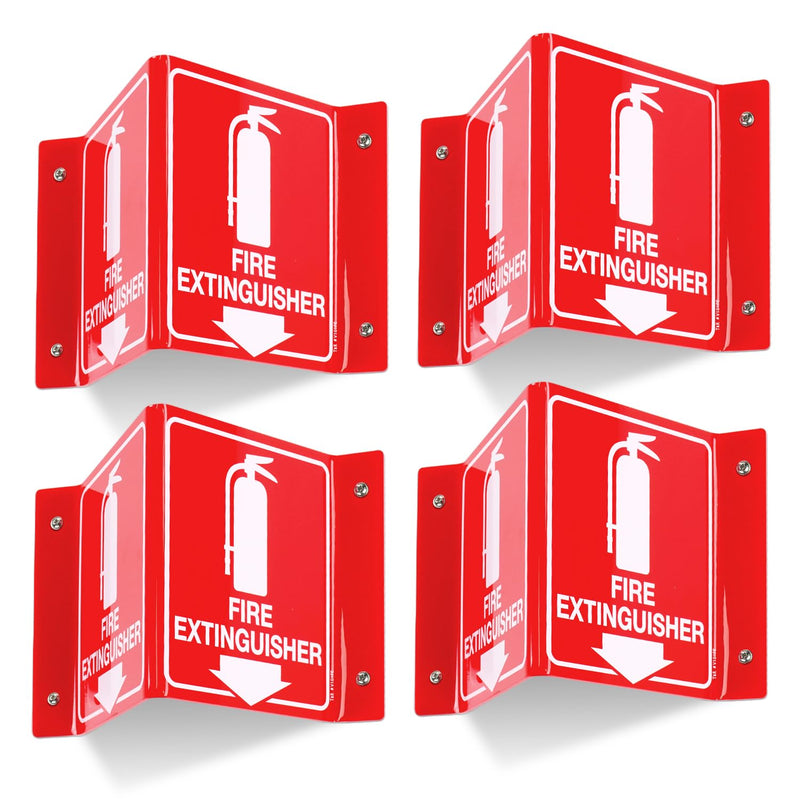 T&R Fire Extinguisher Sign, Fire Extinguisher with Down Arrow - 4 Pack - 8 x 6 Inches Acrylic, 4 pre-drilled holes, Includes Matching Screws, Use for Home Office/Business V - 4 Pack