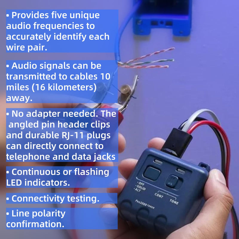 [Australia - AusPower] - Pro3000 Tone Generator and Probe Kit, Tone Generator Kit, Toner Electrical Tool, Wire Toner and Probe Kit, Handheld Telephone Line Finder with SmartTone Technology 