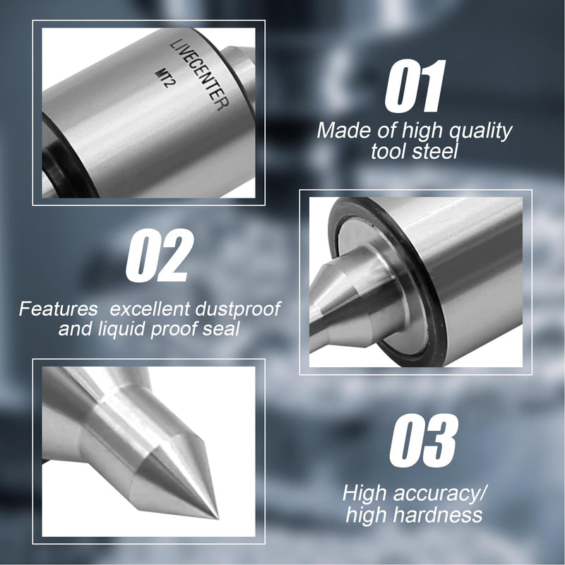 [Australia - AusPower] - MT2 Live Center 2MT 60 Degree Morse Taper 2 Live Center 220 LB Load Capacity Precision 0.000197'' CNC Long Spindle Lathe Tool 