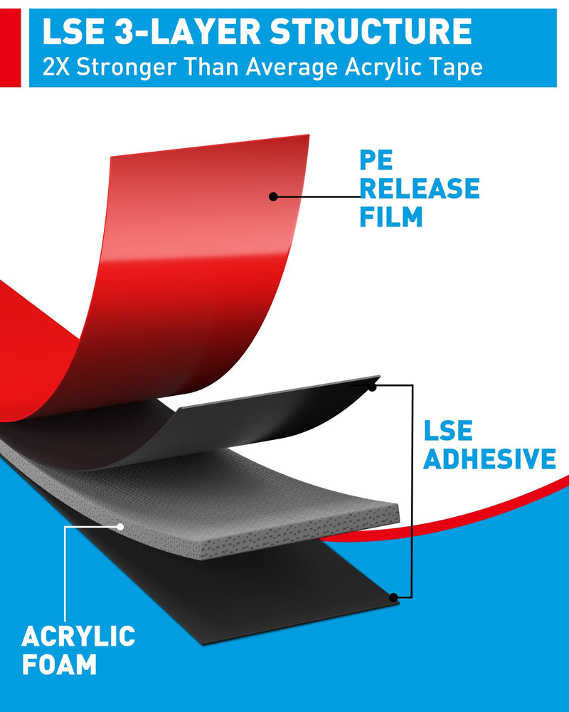 EMITEVER Double Sided Tape Heavy Duty, Tesa Adhesive Mounting Tape Waterproof, 0.59IN x 27FT Strong Acrylic Foam Tape for Walls, Automotive, Home Office Decor 0.59IN x 27FT-6411