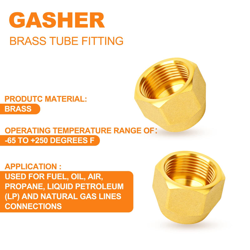 [Australia - AusPower] - GASHER 5PCS Brass SAE 45 Degree Flare Tube Fitting,3/8" Flare Nut Air Conditioning Copper Pipe Extension Butt Copper Tube Flare Nut 3/8" Flare 5 