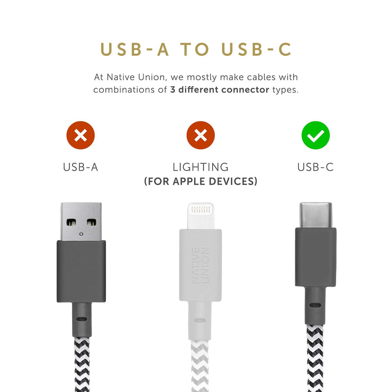 Native Union Belt Cable XL USB-A to USB-C - 10ft Ultra-Strong Charging Cable with Leather Strap for iPhone 17/17 Pro/17e, iPhone Air, Galaxy S26/S25, Z Fold 7/Flip 7, Pixel 10 Pro, iPad Pro (Zebra) Zebra