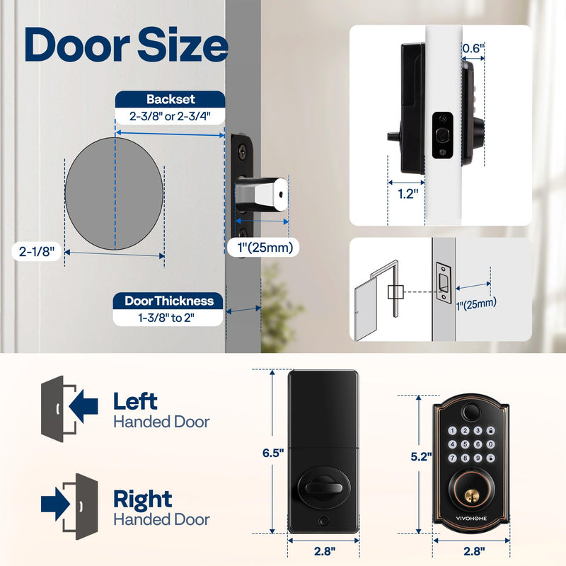 VIVOHOME Smart Lock for Front Door with Gateway, Keyless Entry Door Lock with Fingerprint, WiFi App Remote Control, Electronic Keypad Deadbolt with User Management
