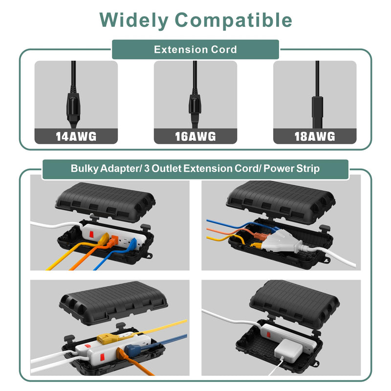 [Australia - AusPower] - Outdoor Extension Cord Box, Large Waterproof Electrical Cord Box Plug Protector Cable Connection Safety Cover IP54 Water-Resistant for Power Strip, Holiday Light and Decorations, Black 