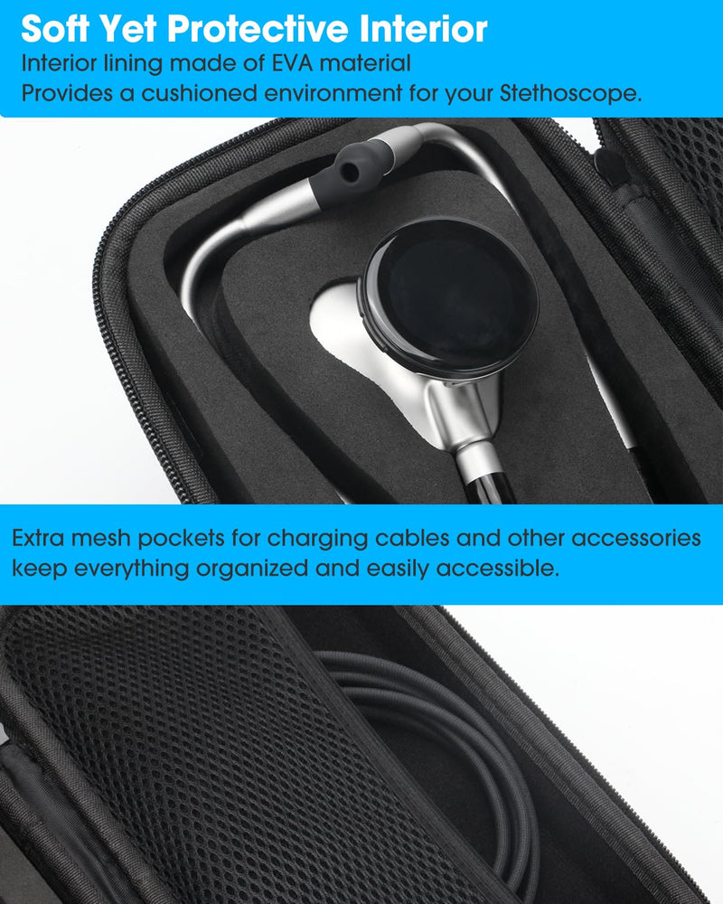 [Australia - AusPower] - Hard Stethoscope Case for Eko CORE 500™ Digital Stethoscope, Lightweight & Portable Protective Case, Extra Pocket for Doctor & Nurse Accessories (Black) 