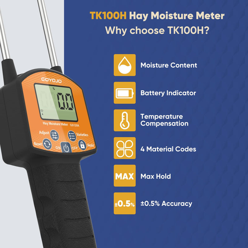 [Australia - AusPower] - GS120A Hay Moisture Tester Meter – Portable Digital Probe Tester with LCD, 0-80% Moisture Range, for Alfalfa, Leymus, Orchard Grass, Straw Bales Fast Accurate Digital Sensor Hay bale Moisture Meter GS120A 