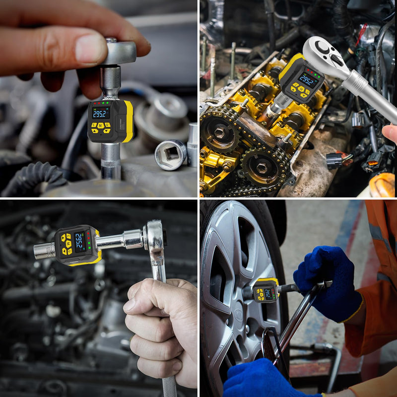 [Australia - AusPower] - 1/2" Digital Torque Adapter Set with Socket Adapters (1/4", 3/8") for Ratchet Wrench, Breaker Bar - 15-295 ft-lb, ±2% Accuracy, Color LCD, Buzzer & LED Alerts - Automotive, Motorcycle & Car 15-295 ft-lb (20-400 Nm) 