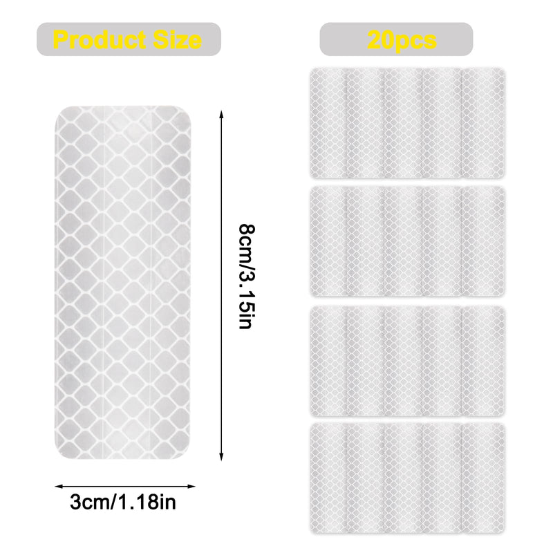 20PCS Night White Reflective Tape,Mailbox Reflectors,Can Be Used as Helmet Stickers and Tape,Applicable for Bikes,Pets and Gear,Enhancing Nighttime Safety