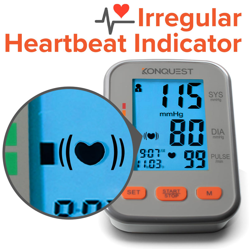 [Australia - AusPower] - Konquest KBP-2704A Automatic Upper Arm Blood Pressure Monitor - Adjustable Bp Cuff - Large Backlit Display - Irregular Heartbeat Detector - Tensiometro Digital - Bp Monitor Cuff 