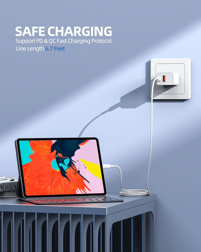 [Australia - AusPower] - 20W [for Apple MFi Certified] Fast Charger for iPad 9th Generation Gen 2021 10.2 inch Tablet with 6.6 Ft Charging Cable A2602 A2604 A2603 A2605 AC Power Supply Adapter Cord 