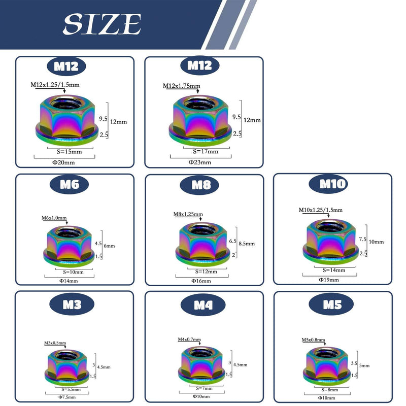 [Australia - AusPower] - RISON Titanium Nut Titanium Flange Nut M8x1.25mm Titanium Sprocket Nut Rainbow 6AL4V Titanium Flange Nut for Motorcycle 5PCS 