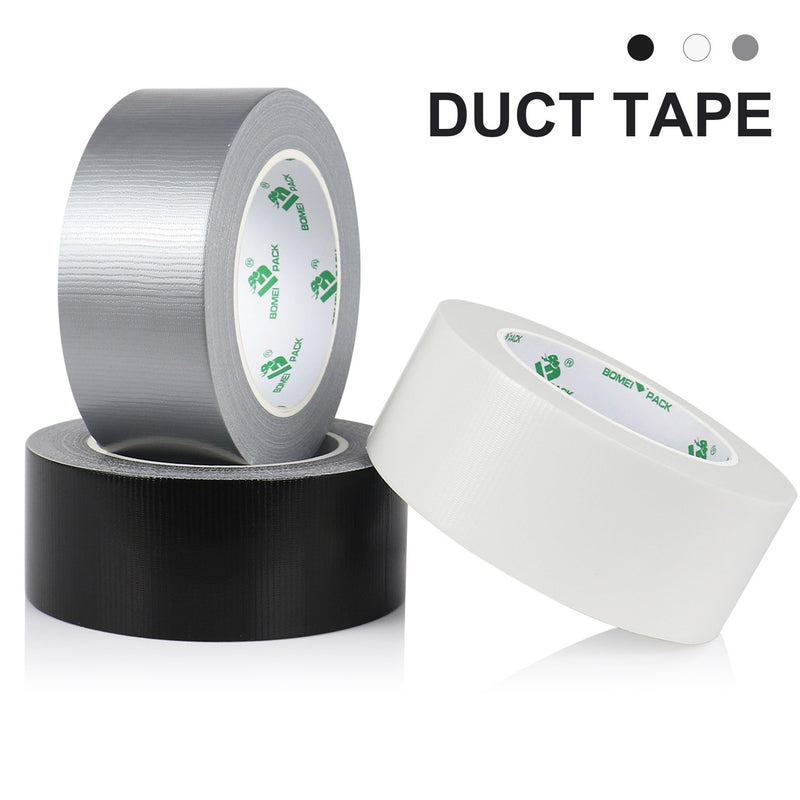 BOMEI PACK Black White Silver Duct Tape 1.88inch x 30yds, 9.0mil Heavy Duty Industrial Strong Duct Tape for Indoor Outdoor Repair Fixation Reinforcement Sealing, Total 3Rolls 90Yds