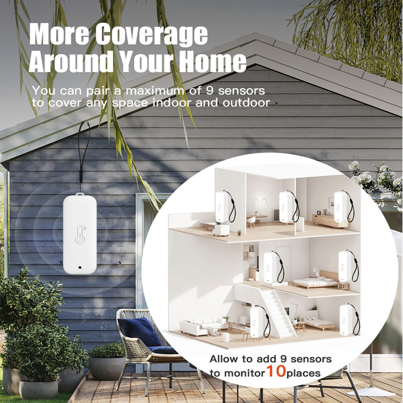 WiFi Hygrometer Thermometer Indoor Outdoor: Smart Temperature and Humidity Sensor with App Notification and Data Storage, 150m Range, Compatible with Alexa, 4 Sensors +1 Base Station 1Base Station+4 Sensors