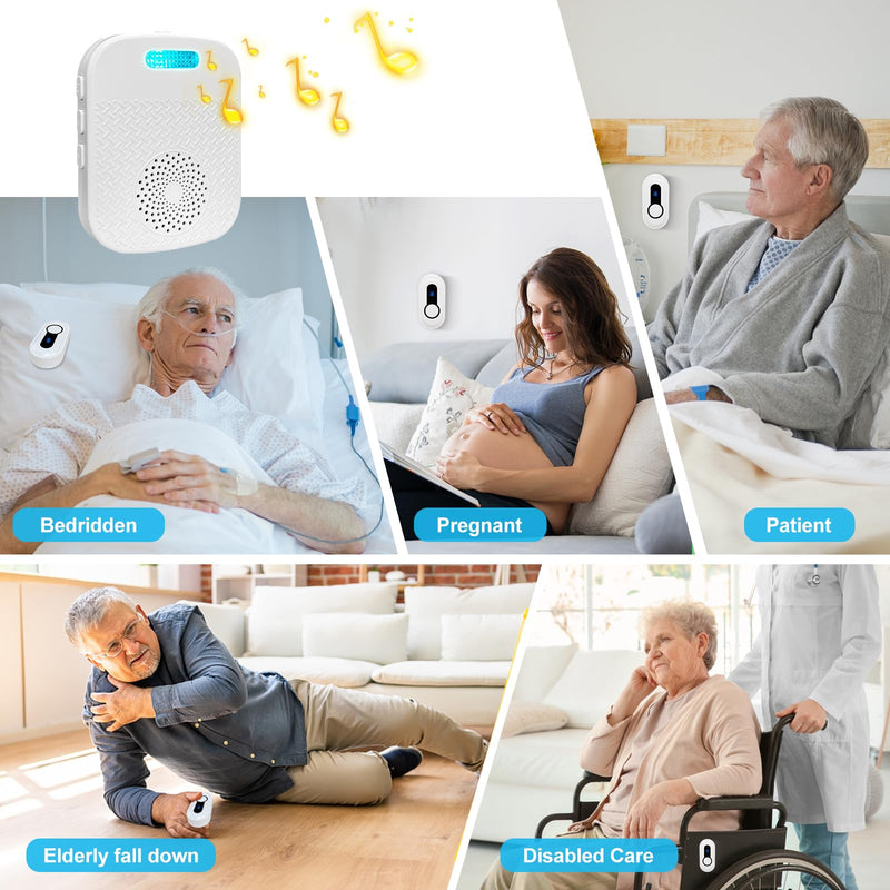 SanJie Wireless Caregiver Pager Call Bell for Patients at Home 328Ft Range Call Button for Elderly Life Alert Systems for Seniors (2 Rechargeable & Portable Receiver,3 Emergency Button) 3 buttons+2 receivers
