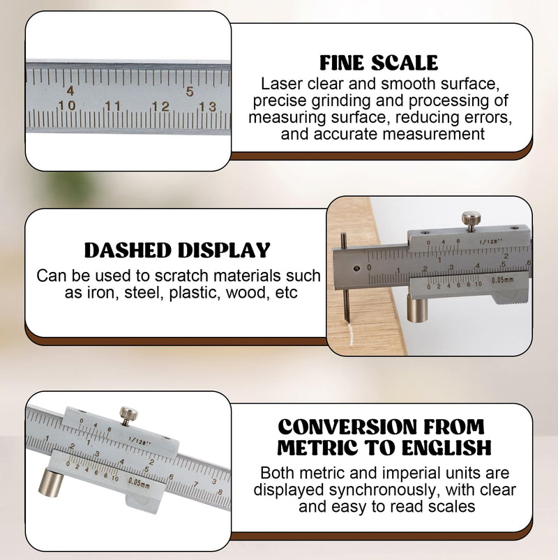 [Australia - AusPower] - TOATELU Precision Vernier Caliper Stainless Steel 0.1 mm Marking Gauge Industrial Grade Parallel Scriber with Locking Screw IP54 Protection Class 