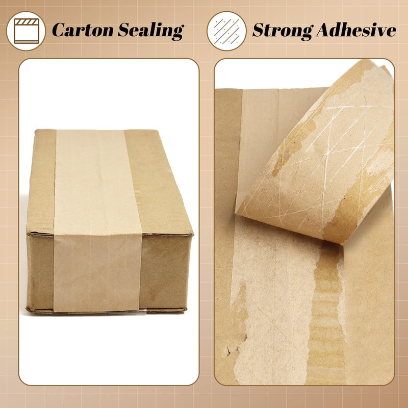 Reinforced Water Activated Gummed Kraft Paper Tape,2 Rolls 1.9 inch x 49.2 yd Brown Packing Tape,Total 98.4 yds for Heavy Duty Secure Packing and Shipping