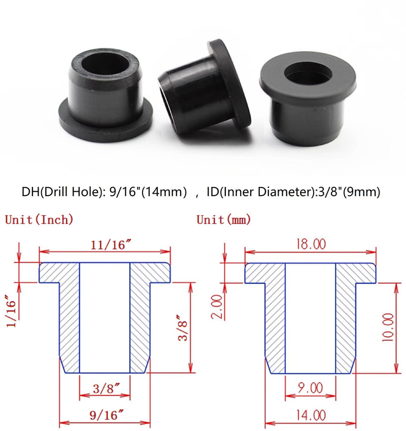 15 pcs 9/16" Drill Hole，3/8" ID Black Silicone Top hat Rubber Grommets for Wiring，Automotive，Firewall，Hole Plug，Desk，Screw，Water and Gas Pipe，Drain，House Siding，Cable Bushing，Glass，Wire Plug 9/16"DH,3/8"ID 15