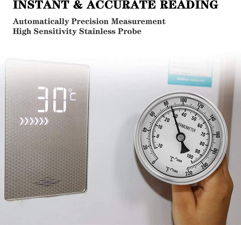 [Australia - AusPower] - Ferroday Stainless Steel Thermometer Dial Thermometer 1/2 NPT Homebrew Kettle Thermometer With Lock Nut & O-ring ( 0-220ºF, -10-100ºC) 