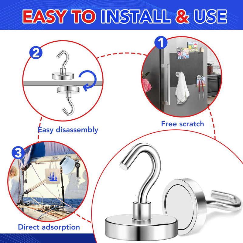 [Australia - AusPower] - Magnetic Hooks, 40Lbs Heavy Duty Magnets Hooks for Cruise Cabins, Extral Strong Magnets with Hooks for Hanging, Metal Magnetic Grill Hooks Magnetic Hanger for Fridge, Toolbox, Storage - 6Pack 6 Pack 