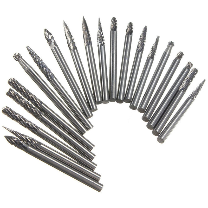 Yakamoz 20 Pieces Tungsten Carbide Double Cut Rotary Burr Set with 3 mm (1/8 Inch) Shank and 3 mm (1/8 Inch) Head Size 20pcs 3x3