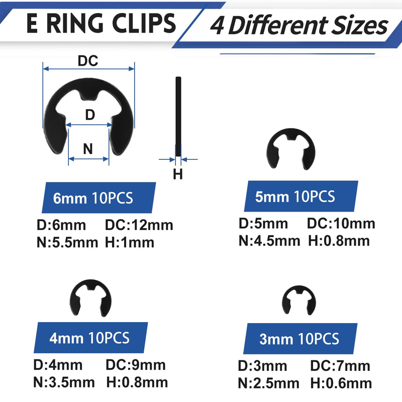 [Australia - AusPower] - E Clip Tool, E Clips Removal And Installation Assortment Kit Tool Set, Exchangeable 4 Sizes (3/4/5/6mm) Clip Rings Kit & 40Pcs E Clips 