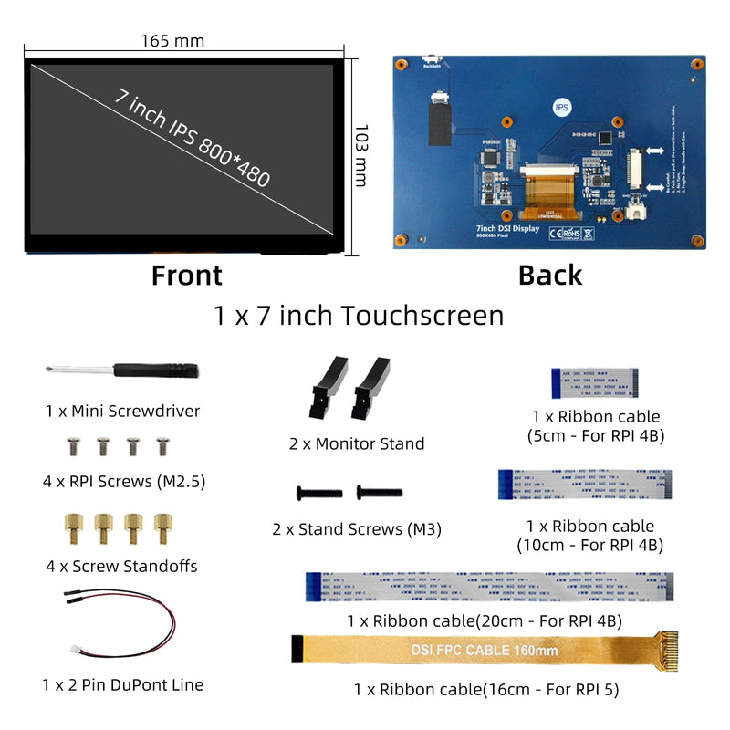[Australia - AusPower] - 7 Inch Touch Screen MIPI DSI Display Compatible with Raspberry Pi 5/4/3/B+/A+, 800x480 Pixel IPS Capacitive Screen, Driver-Free MIPI DSI Port 7 Inch 