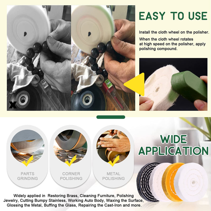 [Australia - AusPower] - Keadic 8Pcs 4inch Buffing Polishing Wheel Kit Includes Polishing Compounds, Buffer Wheels for Polishing and 1/2" Arbor Hole, Polishing Pad Buffing Wheel Kit, Buffer Polisher for Bench Grinder 4'' Buffering wheel Kit 