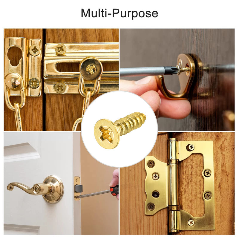 uxcell Brass Wood Screws, M4x35mm Phillips Flat Head Self Tapping Connector for Door Hinges, Wooden Furniture, Home Appliances 200Pcs 200