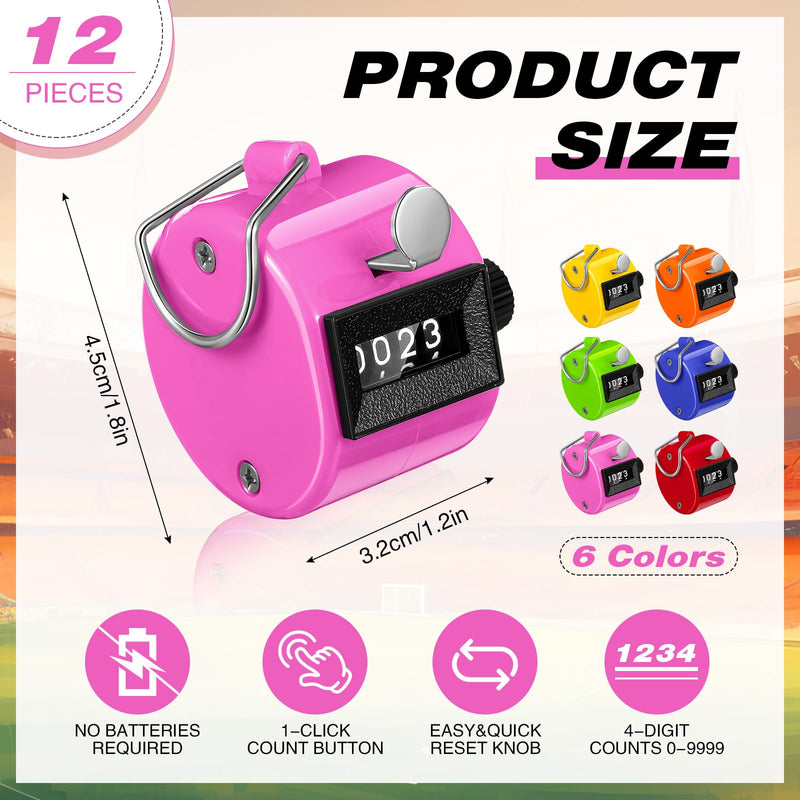 [Australia - AusPower] - Copkim 12 Pcs Clicker Counter, ABS Hand Tally Counter, 4 Digit Number Clickers Metal Hand Counters for School Coaching, Scoring, Stadium, Tasbih Counters, Stitch Counte for Crocheting Bright 