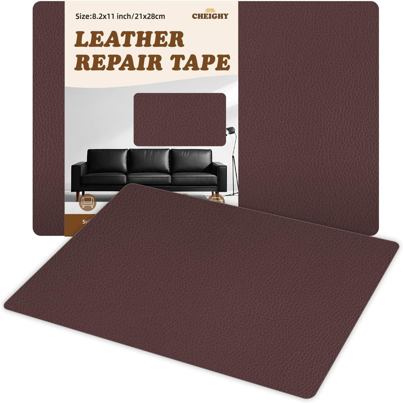 CHEIGHY 2pcs Self-Adhesive Leather Repair Kit for Furniture, Couches, Car Seats 8.2X11 Inch PU Vinyl Leather Patch Tape for Sofa, Office Chairs, Jackets (Coffee) Coffee 1