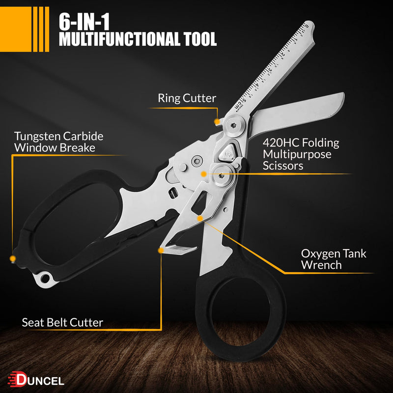 [Australia - AusPower] - Pro 6-in-1 Multifunctional Trauma Shears Foldable - Stainless Steel Medical Scissors for Nurses - Raptor Trauma Shears with Glass Breaker - Surgical EMT Scissors for Nursing Students & Doctors 