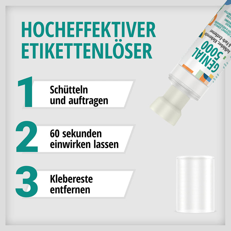 Genial 5000 Professional Adhesive Remover 250 ml with Empty 100 ml Foam Bottle Effective Label Remover for Stubborn Stains and Glue, Ideal for Home, Office and Workshop