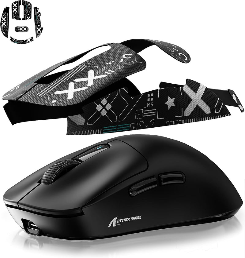 Mouse Anti Slip Grip Tape, Pre-Cut Universal Griptape for Superlight Wireless Gaming Mouse Skins, Sweat Resistant, Elastics Refined Side Grips, Easy to Apply, Ultra-thin 0.5mm (0.02in) - Black Black & White
