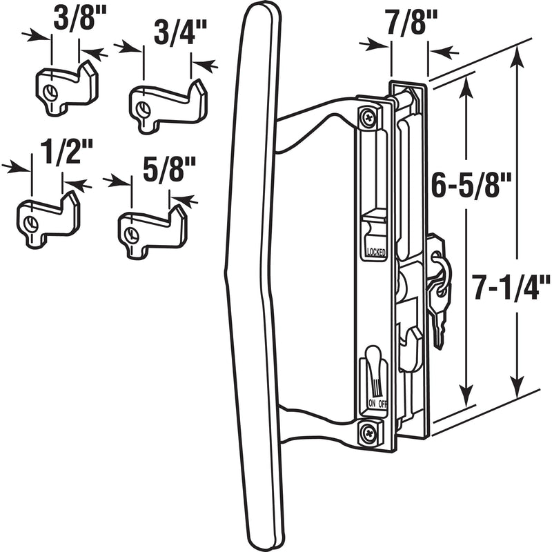 Prime-Line Products C 1197 Sliding Glass Door Handle Set, 6-5/8 in., Diecast, Hook Style, Flush (Single Pack)