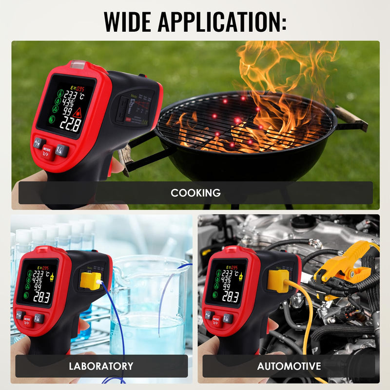 [Australia - AusPower] - Infrared Thermometer Gun with Pipe Temperature Clamp, High Accuracy HVAC Thermometer (-50°C to 850°C) for Cooking, Home Repair, Oven, HVAC, Automotive & Industrial Use, Adjustable Emissivity 