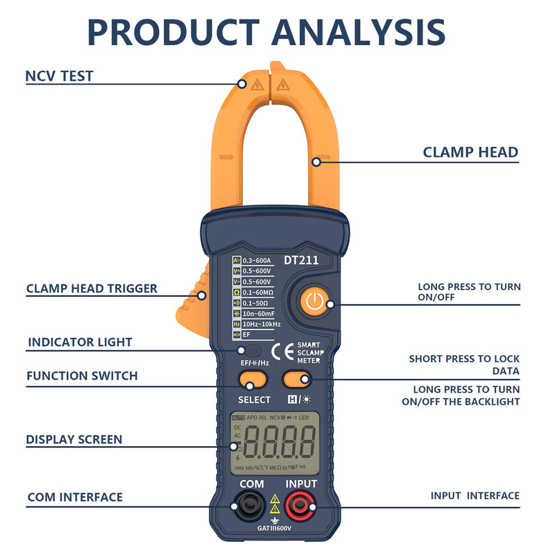 [Australia - AusPower] - IZIO Digital Clamp Meter Multimeter 5999 Count, Ampere Voltage Tester Auto Ranging with AC DC Voltage, AC Current,Resistance,Capacitance,Continuity,Live Wire Test, NCV,Non-Contact Voltage Tester, Blue 
