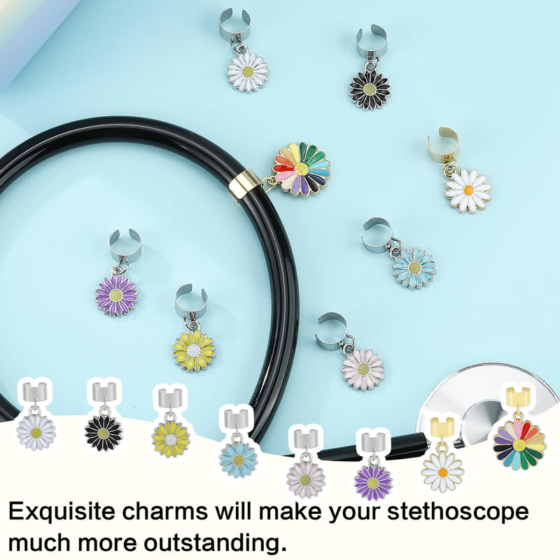 [Australia - AusPower] - 8Pcs Sun Flower Stethoscope Charms Personalized Daisy Flower Stethoscope Accessories Gift for Nurse Doctor Surgeons Veterinarians and Medical Assistant 