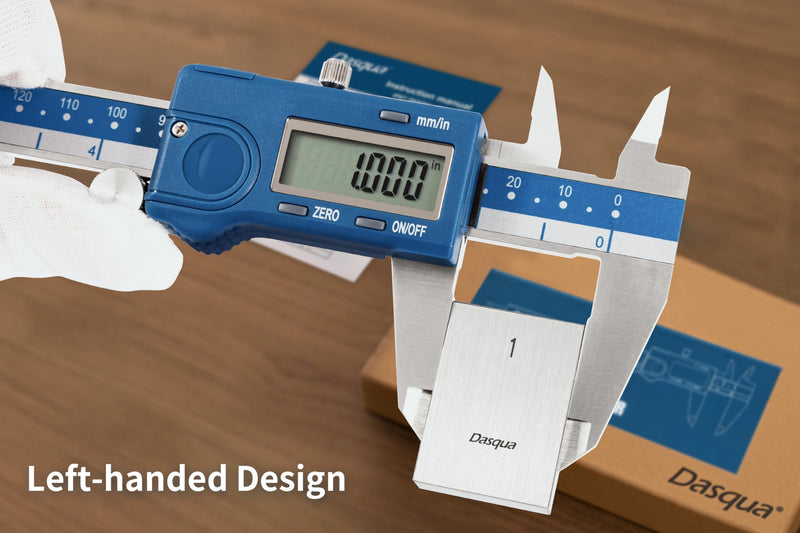 [Australia - AusPower] - Dasqua Left Handed Digital Caliper - 6 Inch, Precise Stainless Steel Measuring Tool, ±0.02mm Accuracy,Auto-Shutoff,and Large LCD Display – Ideal for Metalworking, Woodworking, and DIY 