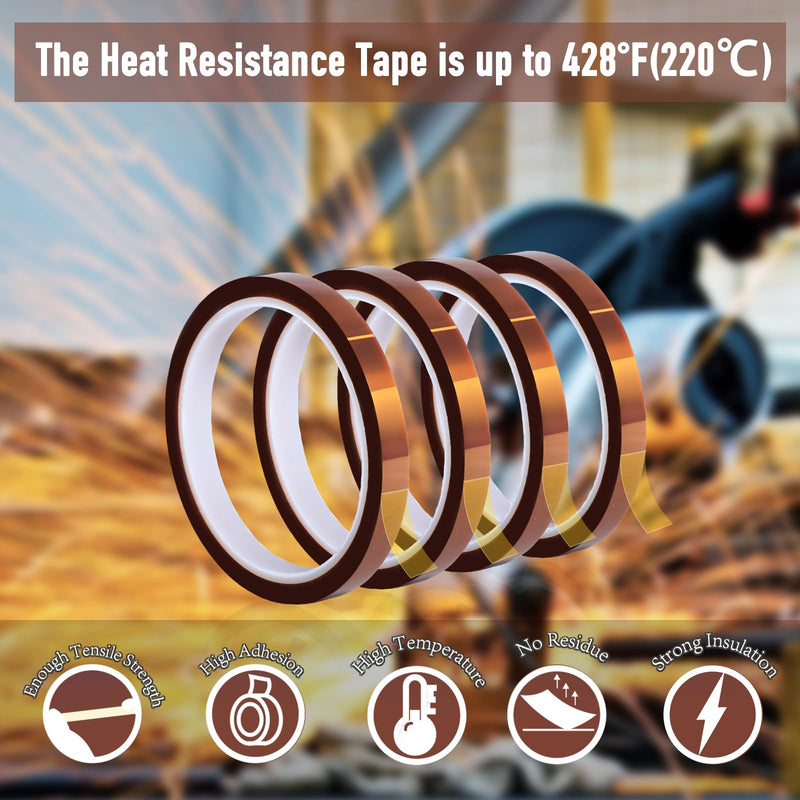 Heat Tape for Sublimation,3 Rolls 10mm x33m(108ft) Heat Resistant Tape,High Temperature Tape,Heat Transfer Tape,Polyimide Tape for Electronics and Heat Vinyl Press No Residue 10 mm Brown 3